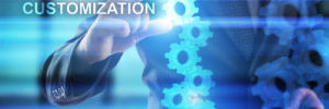 Businessman is selecting "Customization" on the virtual screen. Businessman is selecting "Customization" on the virtual screen.